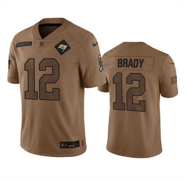 Men%27s Tampa Bay Buccaneers #12 Tom Brady 2023 Brown Salute To Service Limited Jersey Dyin